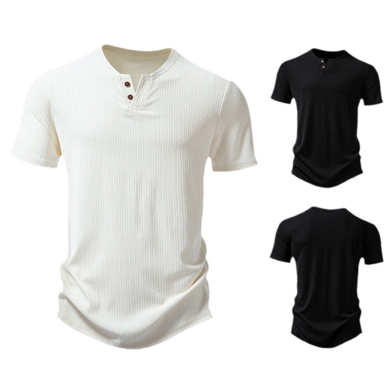 Herren hochwertiges Kurzarm-Henley-Shirt aus strukturiertem Material Aliams