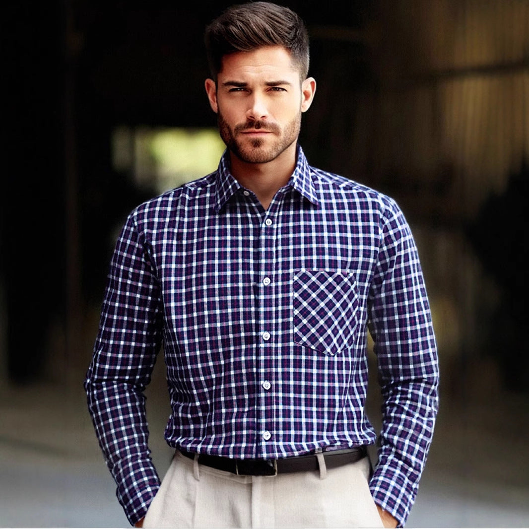 Herren kariertes Langarmhemd mit brusttiefem Taschendesign und bequemer Passform Aliams