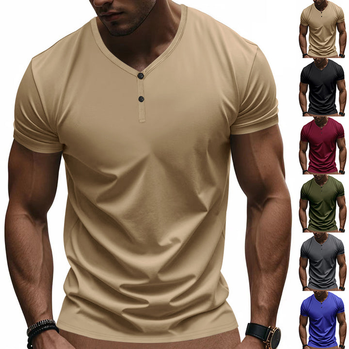 Herren Kurzarm Henley-T-Shirt mit atmungsaktiver Struktur Aliams