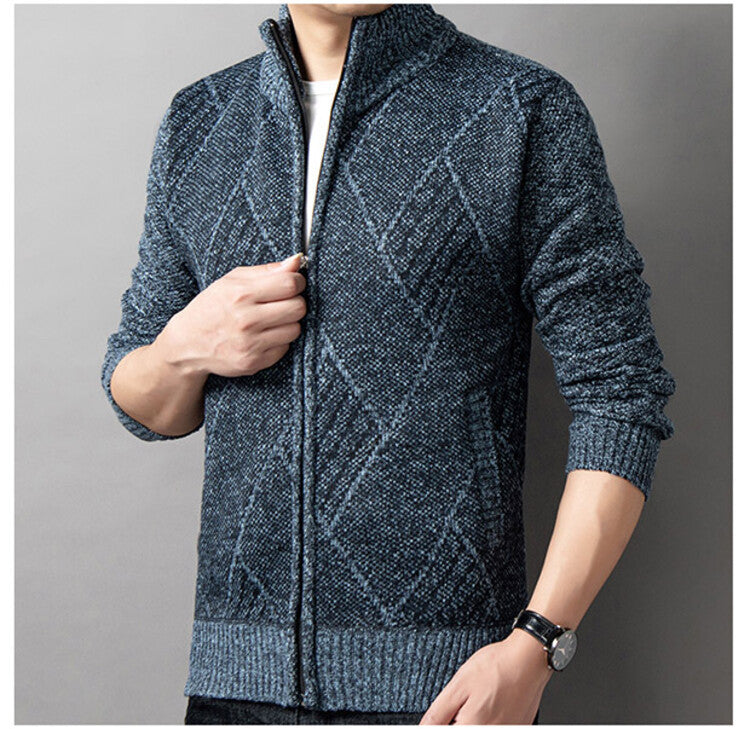 Herren Strickjacke mit modernem Zipper und grafischem Muster Aliams