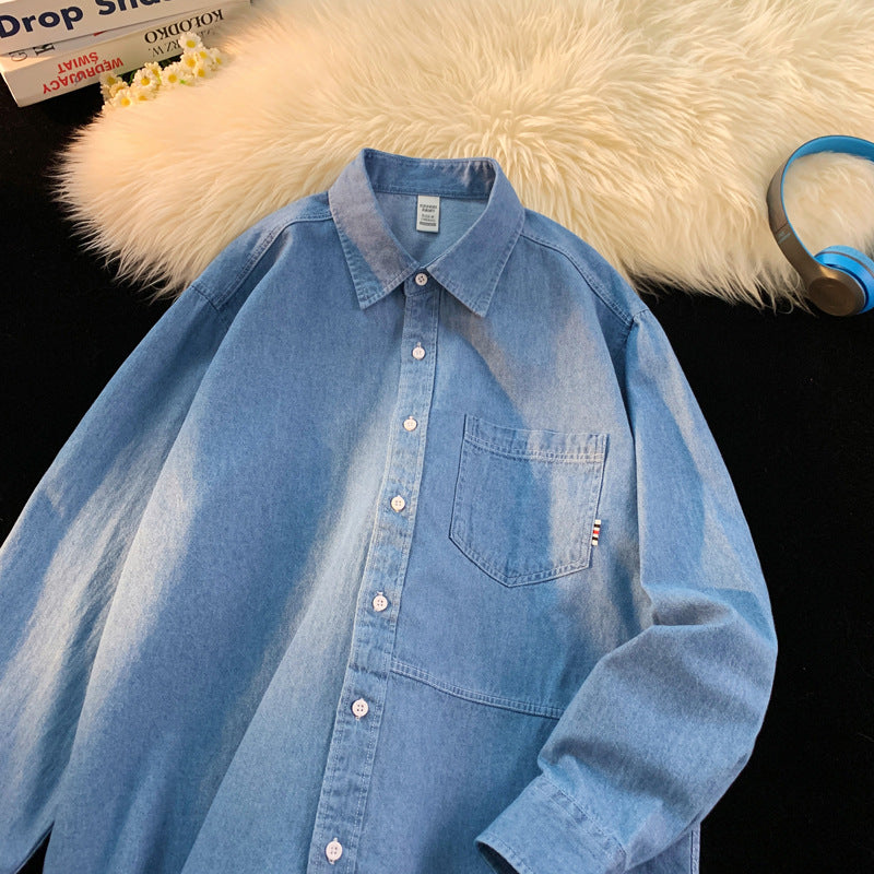 Herren Denim Longsleeve Hemd mit klassischem Button-Down-Kragen Aliams