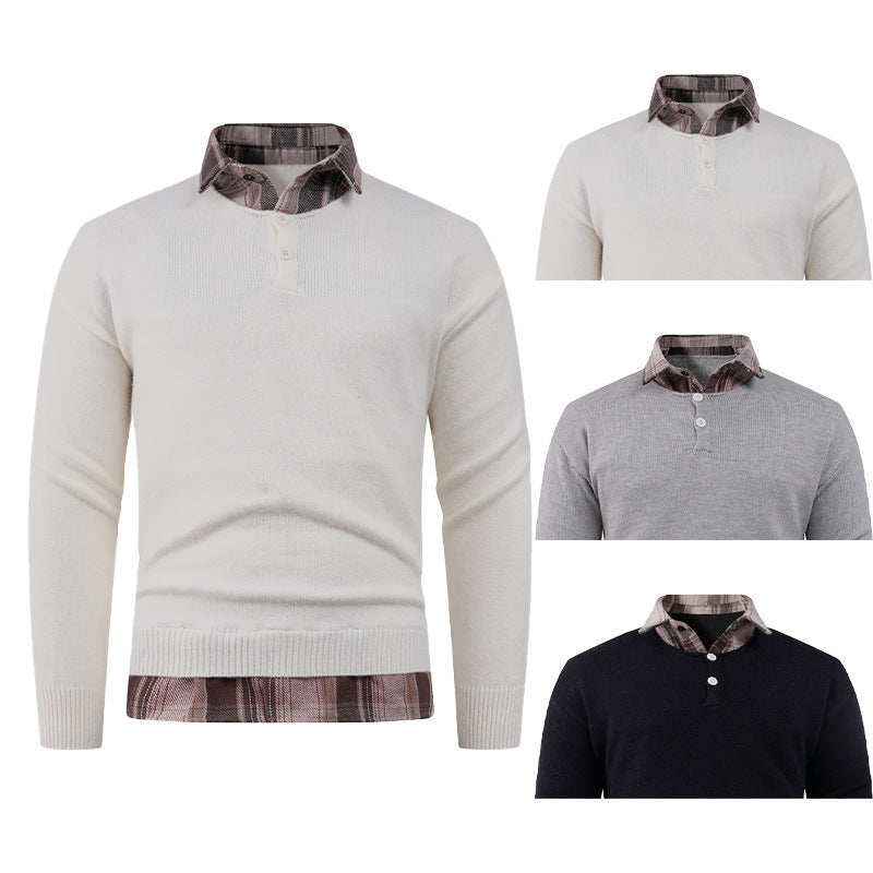 Herren Pullover mit integriertem Hemdkragen und Knopfdetails Aliams