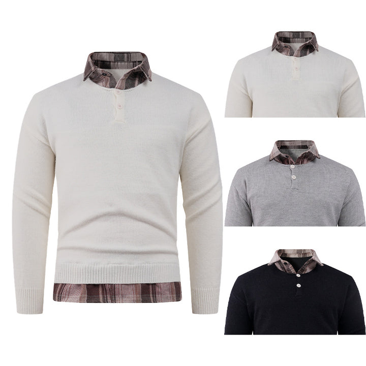 Herren Pullover mit integriertem Hemdkragen und Knopfdetails Aliams