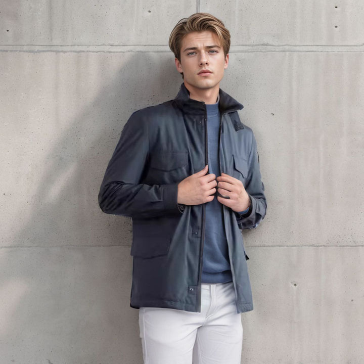 Herren vielseitige Utility-Jacke mit hohen Kragen und praktischen Taschen Aliams
