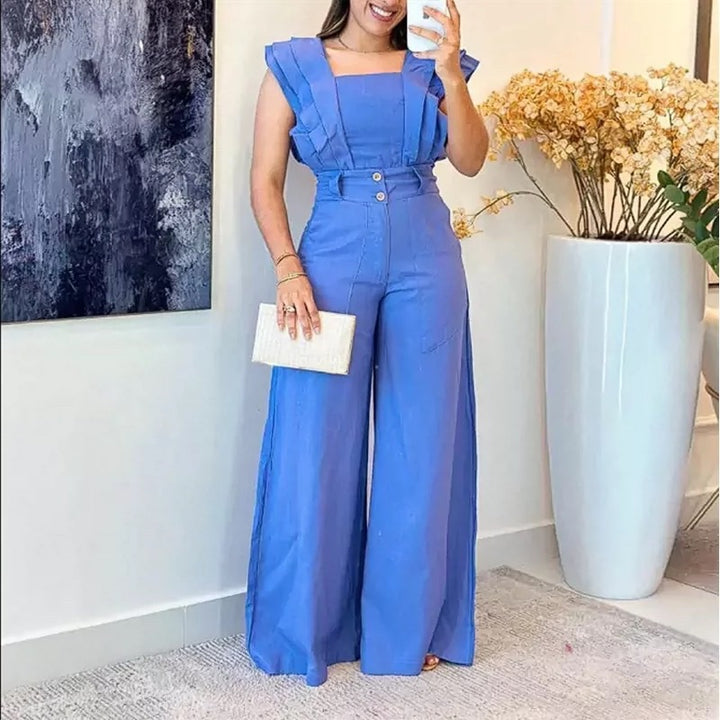 Damen eleganter Jumpsuit mit voluminösen Rüschendetails Aliams