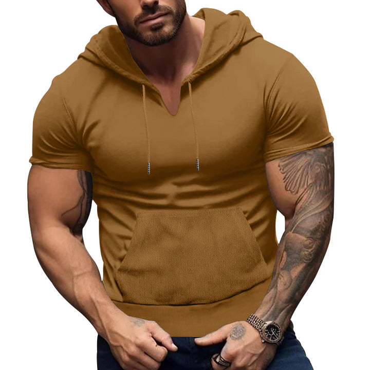 Herren Kurzarm Hoodie mit praktischer Kängurutasche und atmungsaktivem Stoff Aliams