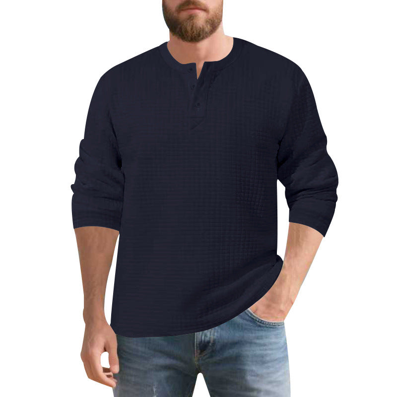 Herren stilvolles Langarm-Henley-Shirt mit strukturierter Oberfläche Aliams