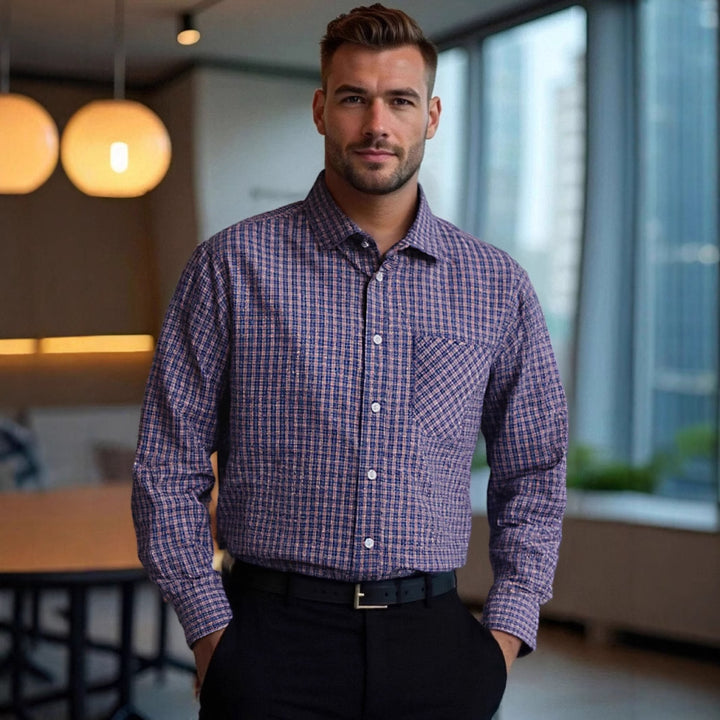 Herren kariertes Langarmhemd mit vielseitigem Schnitt und stilvollem Design Aliams