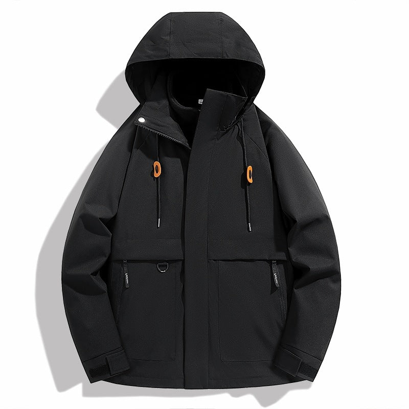 Herren wetterfeste Outdoor-Jacke mit verstellbarer Kapuze und praktischen Taschen Aliams