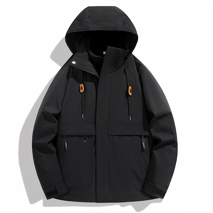 Herren wetterfeste Outdoor-Jacke mit verstellbarer Kapuze und praktischen Taschen Aliams