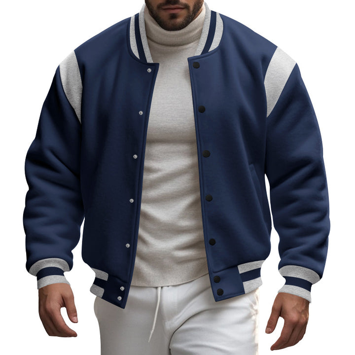 Herren lässige Collegejacke mit kontrastierenden Ärmeln und praktischen Druckknöpfen Aliams