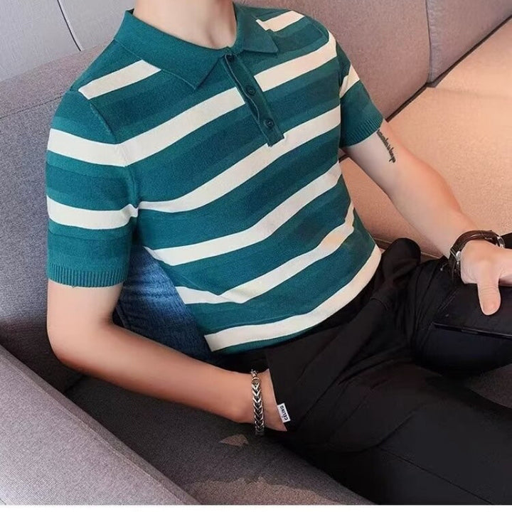 Herren Kurzarm Poloshirt mit strukturiertem Streifenmuster Aliams