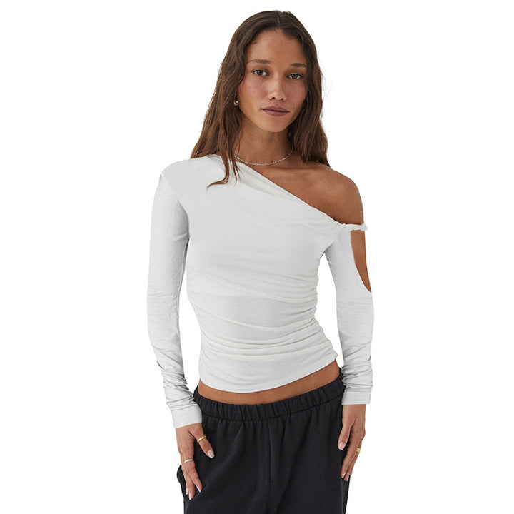 Damen Elegante asymmetrische Bluse mit langen Ärmeln und Raffung Aliams