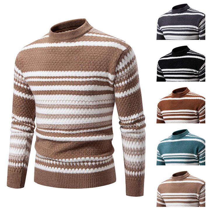 Herren gestreifter Strickpullover mit hohem Stehkragen und weicher Textur Aliams