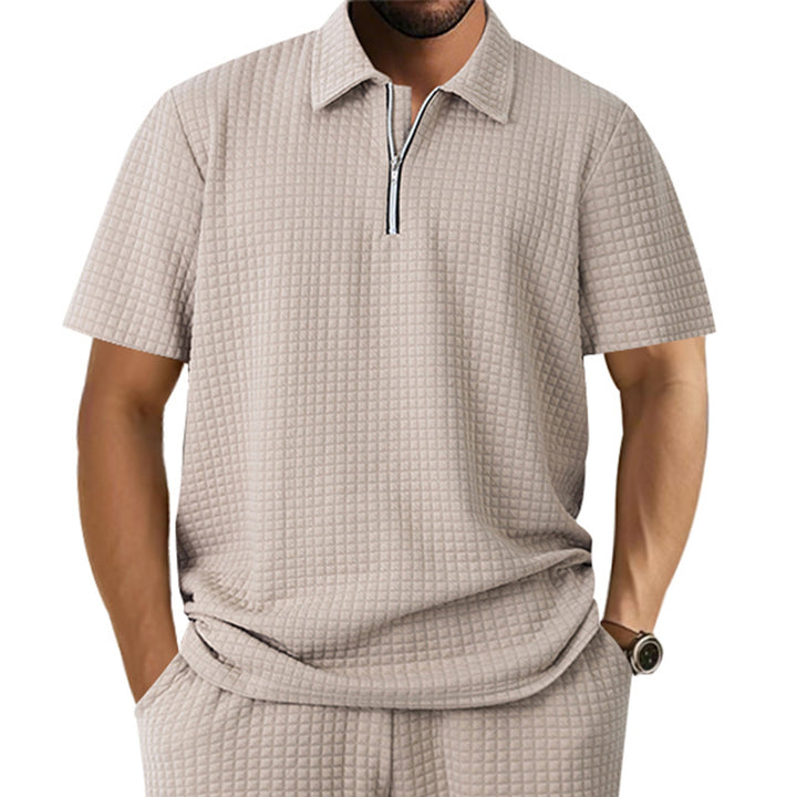 Herren Kurzarm-Henley-Shirt aus strukturierter Baumwollmischung mit Reißverschluss Aliams