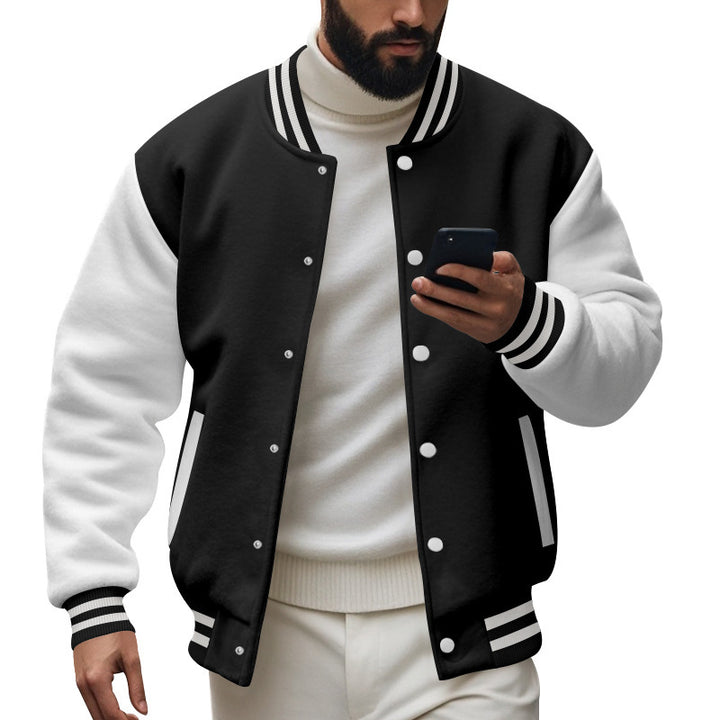 Herren Varsity-Jacke mit kontrastierenden Ärmeln und gestreiften Bündchen Aliams