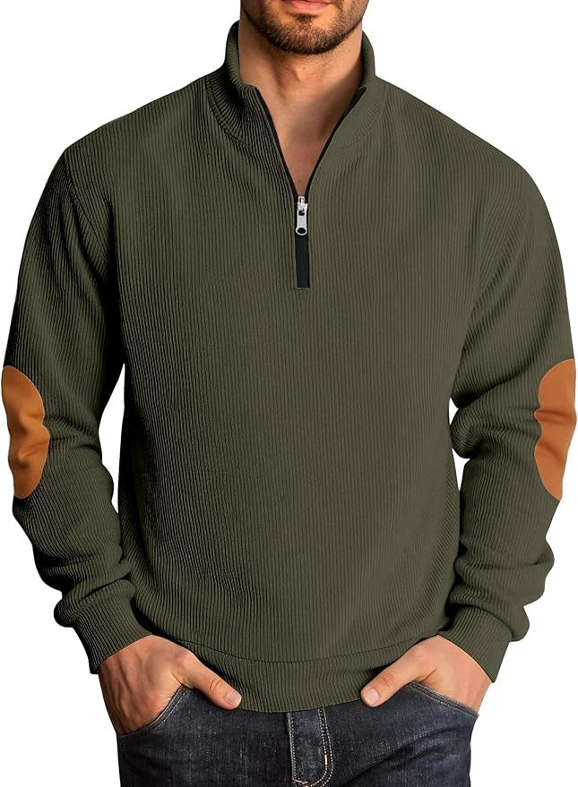 Herren Strickpullover mit modischem Stehkragen und kontrastrierenden Ellenbogenpatches Aliams