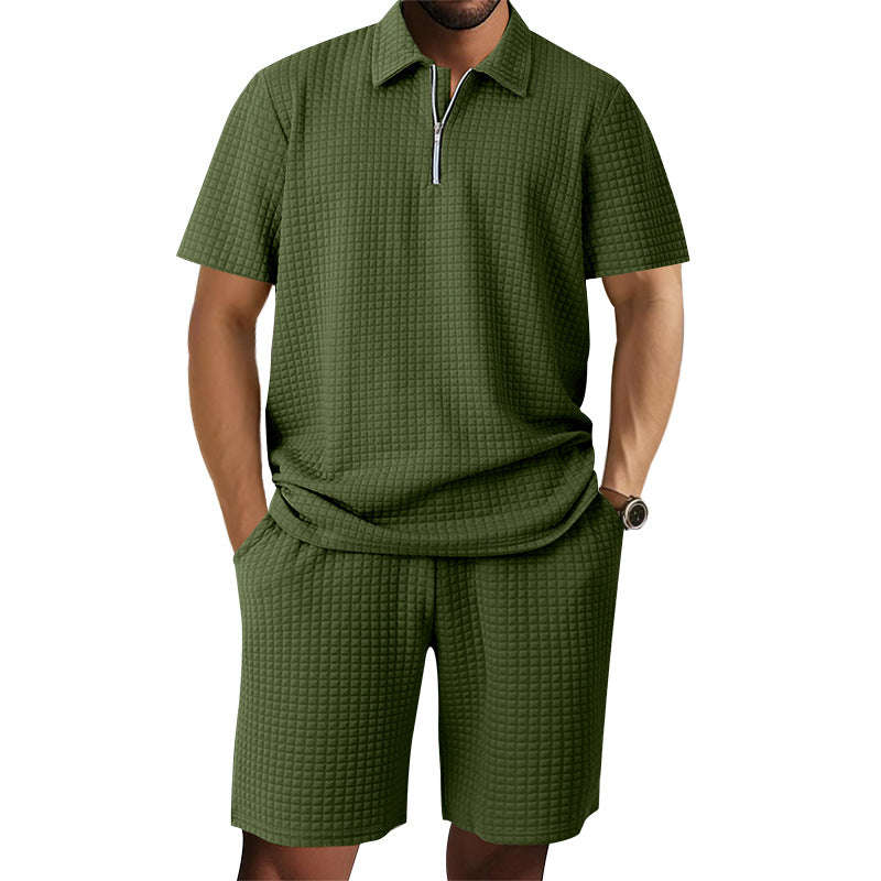 Herren sportliches Kurzarm-T-Shirt und Shorts Set mit modernem Reißverschluss und strukturiertem Design Aliams