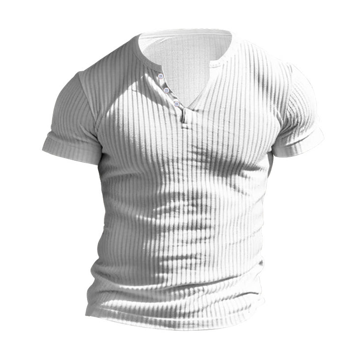 Herren kurzärmeliges Henley-T-Shirt mit strukturiertem Rippdesign und praktischem Knopfverschluss Aliams