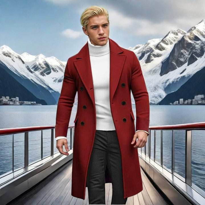 Herren eleganter doppelt-knopf Mantel mit hohem Kragen Aliams