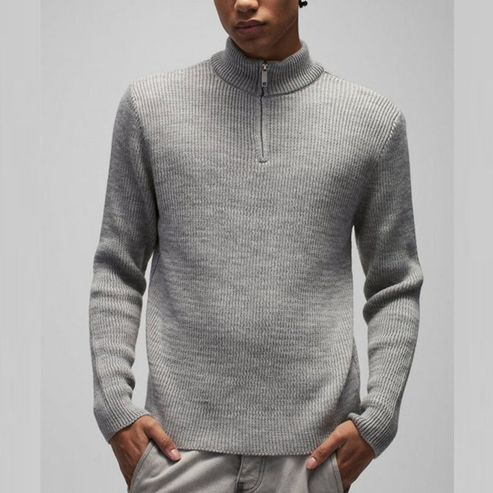 Herren raffinierter Strickpullover mit hohem Kragen und kurzer Reißverschluss Aliams