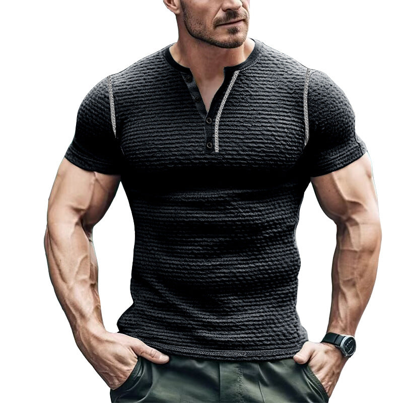 Herren Kurzarm-Henley-T-Shirt mit strukturiertem Design und figurbetonter Passform Aliams