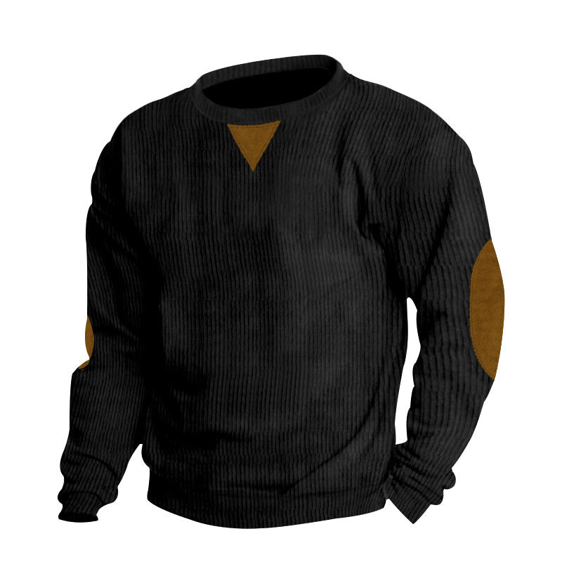 Herren Grobstruktur Pullover mit Ellbogenpatches und Rundhalsausschnitt Aliams