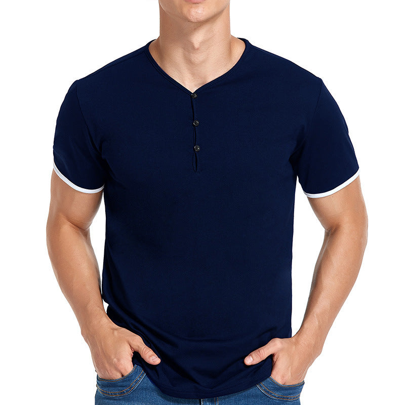 Herren Kurzarm Henley-T-Shirt mit modischem Stehkragen und detailreicher Knopfleiste Aliams