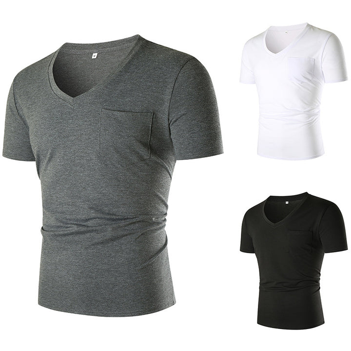 Herren V-Ausschnitt T-Shirt mit Brusttasche und figurbetonter Passform Aliams