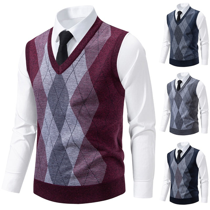 Herren V-Ausschnitt Strickpullover mit elegantem Rautenmuster Aliams