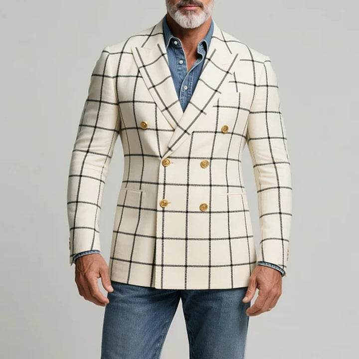 Herren karo Strukturblazer mit doppelter Knopfleiste und edlen Details Aliams
