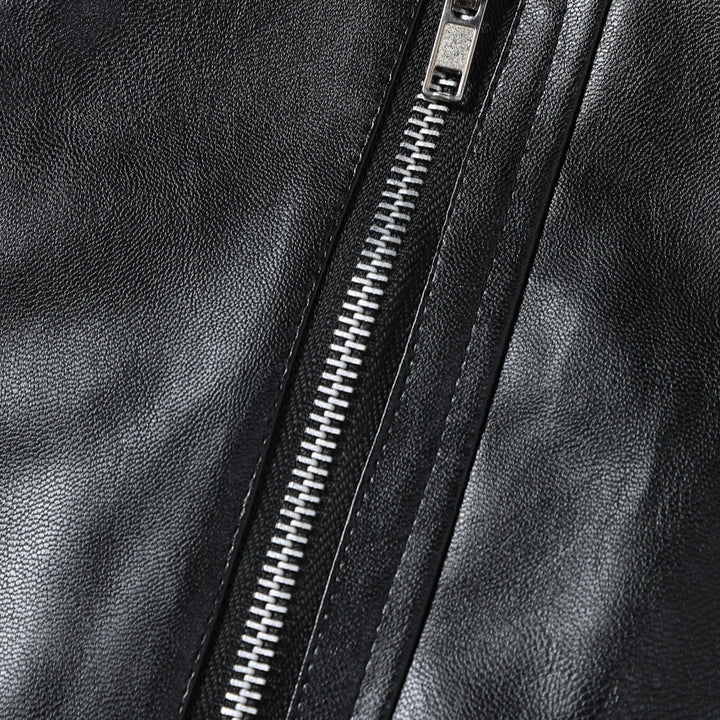 Herren Kunstleder Bikerjacke mit asymmetrischem Reißverschluss und Steppdetails Aliams