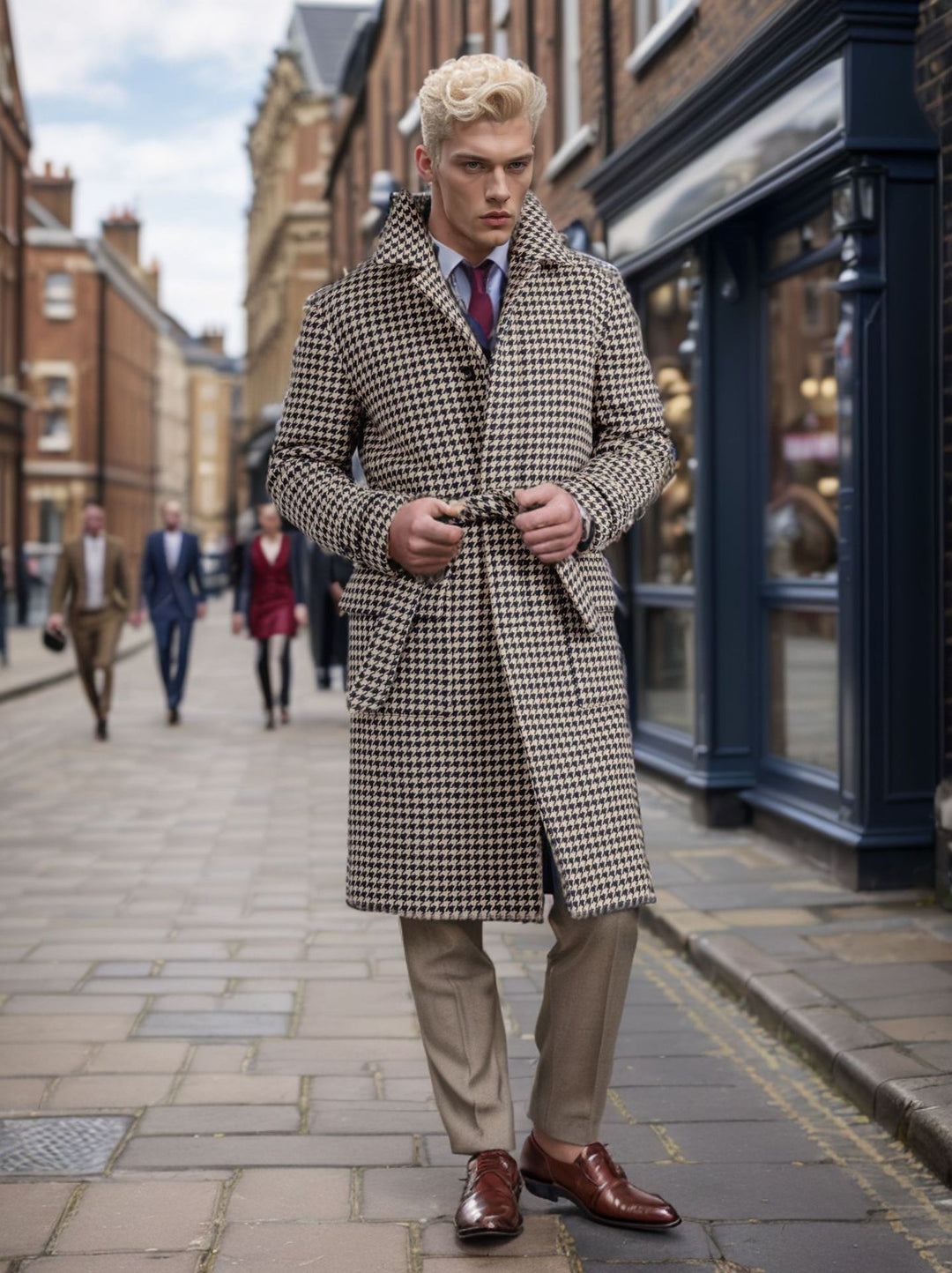 Herren eleganter Karomantel mit praktischen Taschen und modernem Schnitt Aliams