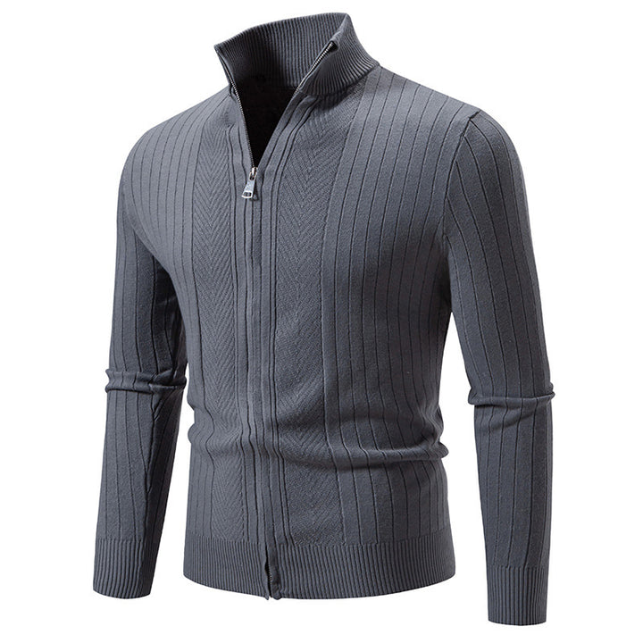 Herren stylische Strickjacke mit hohem Stehkragen und modischem Reißverschluss Aliams