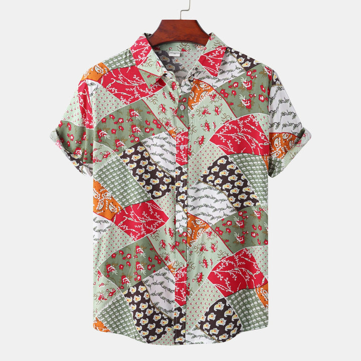 Herren Kurzarmhemd im kreativen Patchwork-Stil mit strukturierten Details Aliams