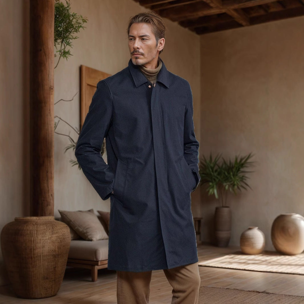 Herren eleganter Mantel mit praktischen Taschen und modernem Kragen Aliams