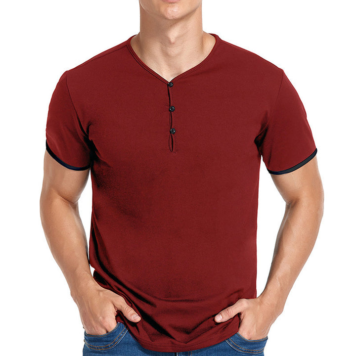Herren Kurzarm Henley-T-Shirt mit modischem Stehkragen und detailreicher Knopfleiste Aliams