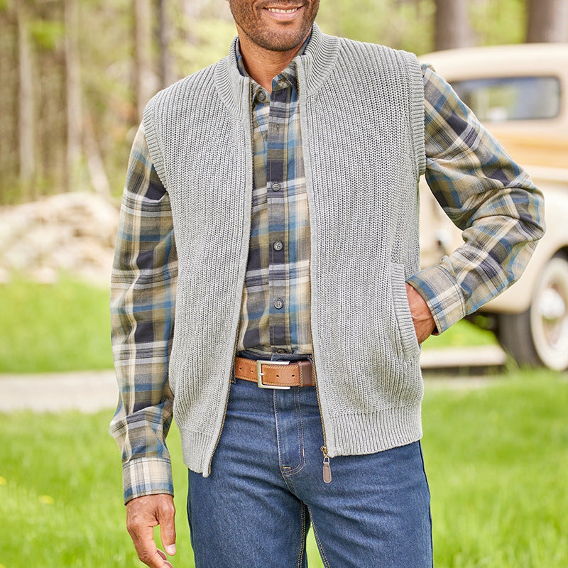 Herren grob gestrickte Weste mit Reißverschluss Aliams