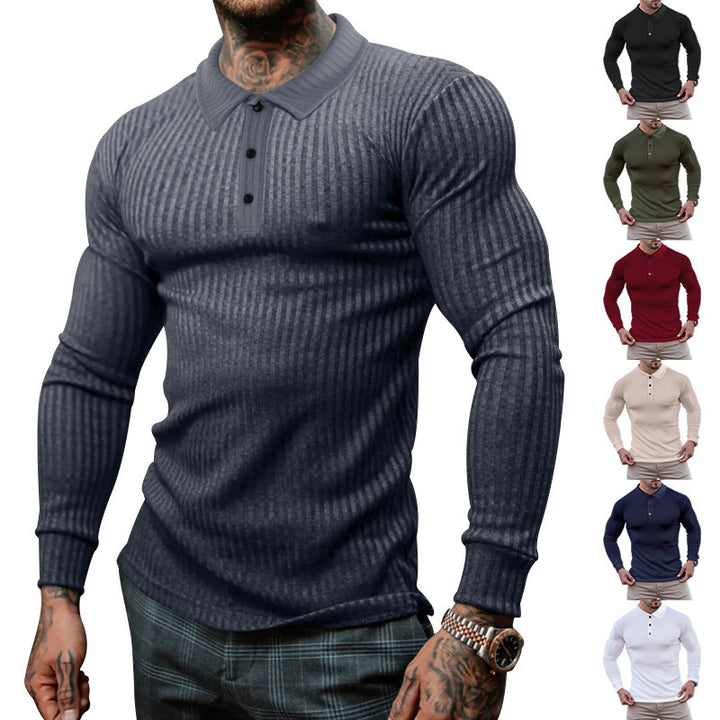 Herren Langarm-Polo mit feiner Rippstruktur Aliams