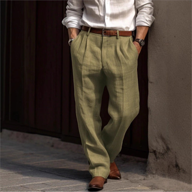 Herren elegante Leinenhose mit lockerer Passform und praktischen Taschen Aliams