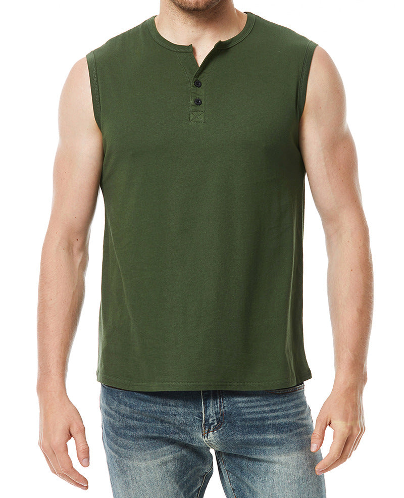 Herren ärmelloses Henley-Shirt mit modernen Knopfdetails Aliams