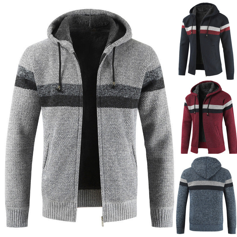 Herren Kapuzenstrickjacke mit kontrastierenden Streifen Aliams