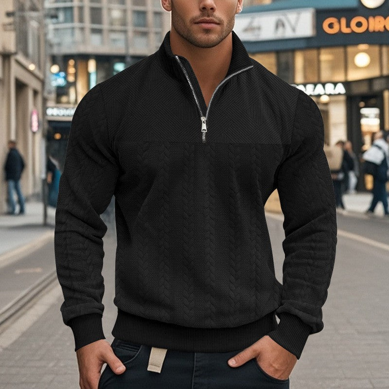Herren stylischer Fleece-Pullover mit hohem Kragen und grobem Strickmuster Aliams