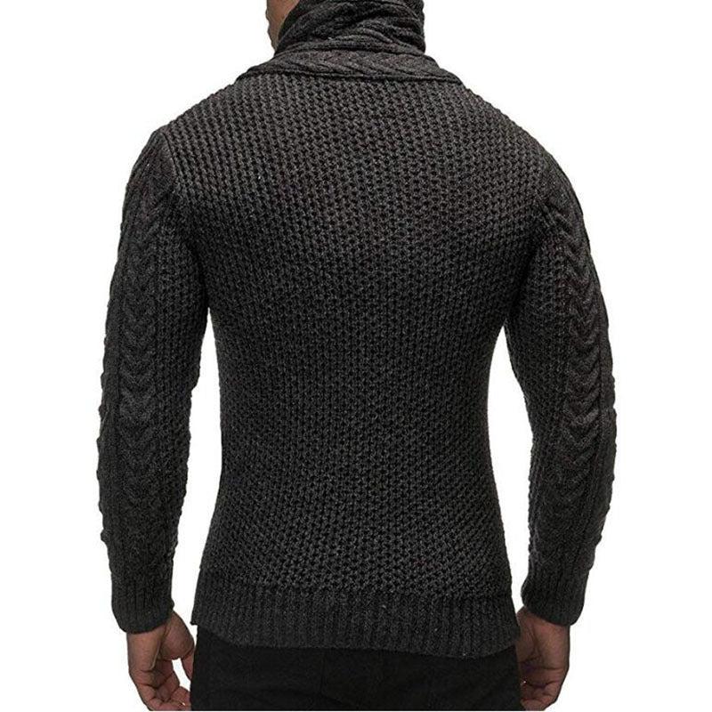 Herren Grobstrickpullover mit asymmetrischem Kragen und dekorativen Knöpfen Aliams