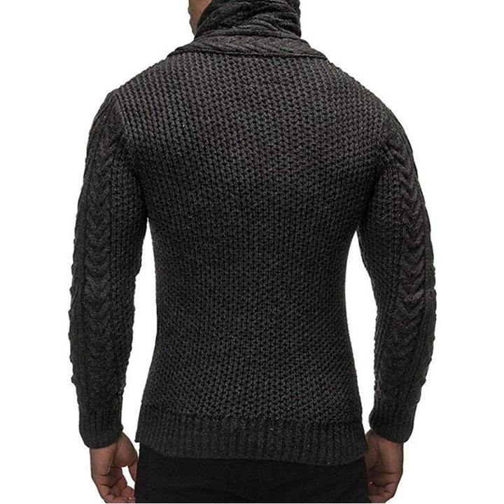 Herren Grobstrickpullover mit asymmetrischem Kragen und dekorativen Knöpfen Aliams