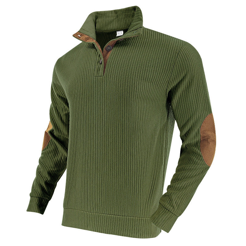 Herren Strickpullover mit modernem Stehkragen und kontrastierenden Lederdetails Aliams