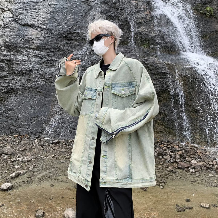 Unisex lässige Oversize-Jeansjacke mit einzigartigem Schnitt und praktischen Taschen Aliams