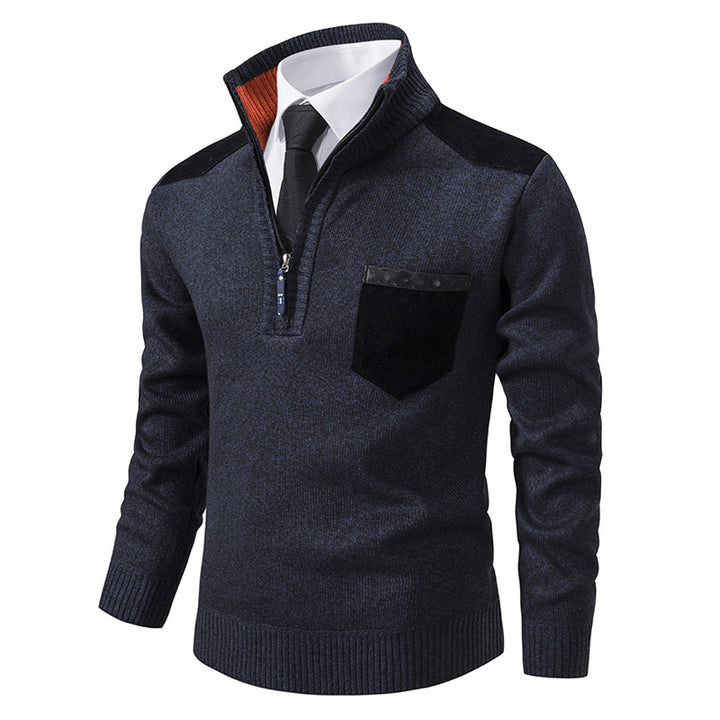 Herren elegante Strickpullover mit halben Reißverschluss und praktischem Taschenlayout Aliams