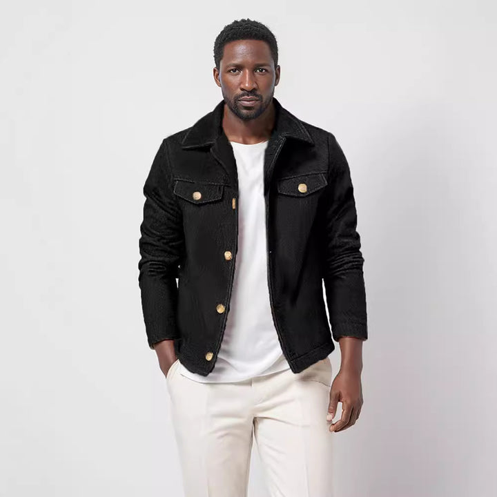 Herren Trendige Baumwolljacke mit goldfarbenen Knöpfen und aufgesetzten Taschen Aliams