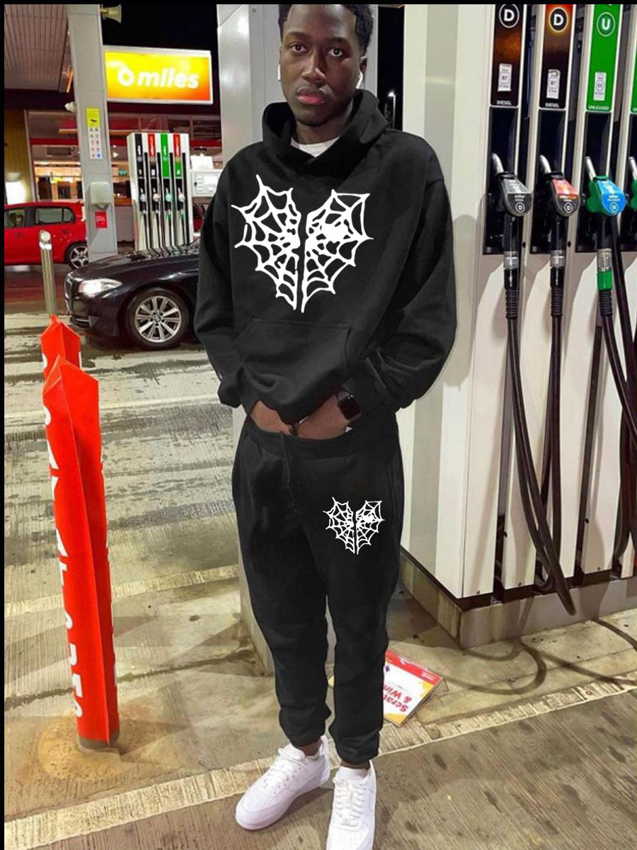 Herren Kapuzenpullover und Jogginghose Set mit einzigartigem Spinnennetz-Motiv Aliams